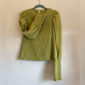 Anthropologie green smocked shirt